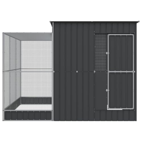 Silver Steel Aviary with Extension 114.2x119.3x85.0 | Galvanized Frame, Lockable Door, Steel Mesh, for Parrots, Rabbits, Ducks - size: 114.2" x 119.3" x 85"