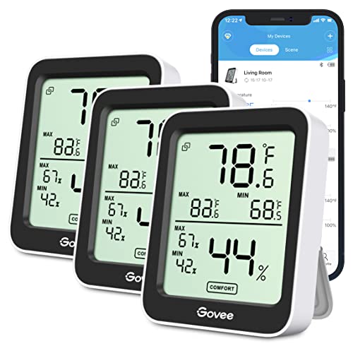 Govee Indoor Hygrometer Thermometer 3Pack H5075 with Bluetooth App Control | Room Temperature Humidity Meter, 164t Remote Monitor, Smart Alerts, 2 Years Data Storage Export, for Bedroom Wine Cellar - color: Black, size: 3 Pack