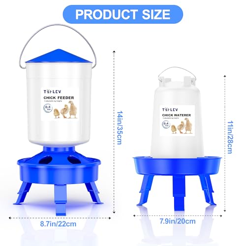 0.8Gal Top Fill Chick Feeder and 0.4Gal Chick Waterer 3 Height Scoop Blue | Chick Feeder and Waterer Set, Anti-Drown Poultry Waterer for Raising Chicks in Brooder - size: 0.8Gal Feeder & 0.4Gal Waterer