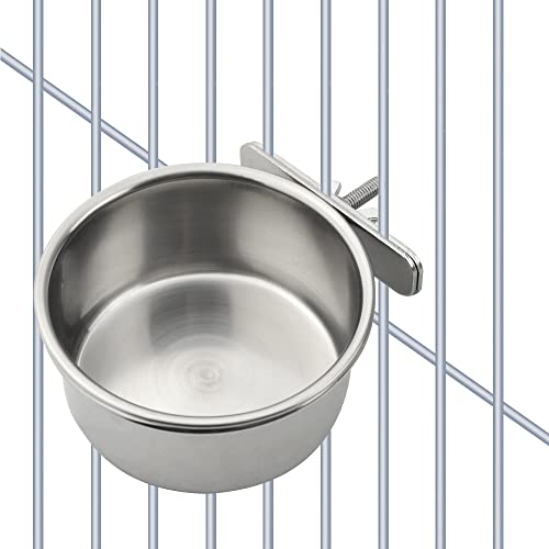 2Pack Bird Feeding Dish Cups Stainless Steel Parrot Feeders Water Cage Bowls with Clamp Holder for Parakeet Conure Cockatiels Macaw Small Animal (10cm)