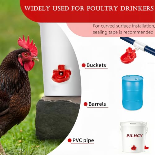 10Pack Horizontal Chicken Waterer Nipples with Cups-Poultry Watering System | Leakproof Automatic Nipples Drinker for Chickens,Turkeys, Parrot,Peafowl, and Other Poultry