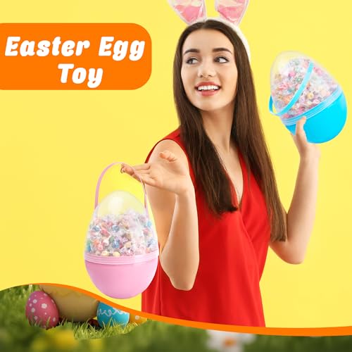 6 Pcs 10 Inch Giant Translucent Easter Eggs Large Jumbo Clear Plastic Giant Easter Eggs with Handle for Easter Hunt Supplies Basket Stuffers