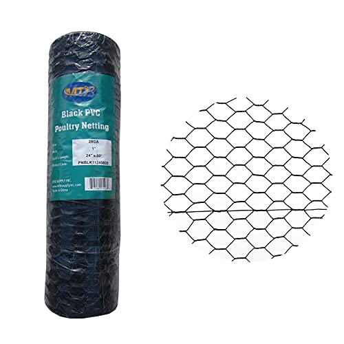 PVC Hexagonal Poultry Netting Chicken Wire 24" x50' x 1" Mesh 20GA Black - size: 24"x50'-1" 20GA