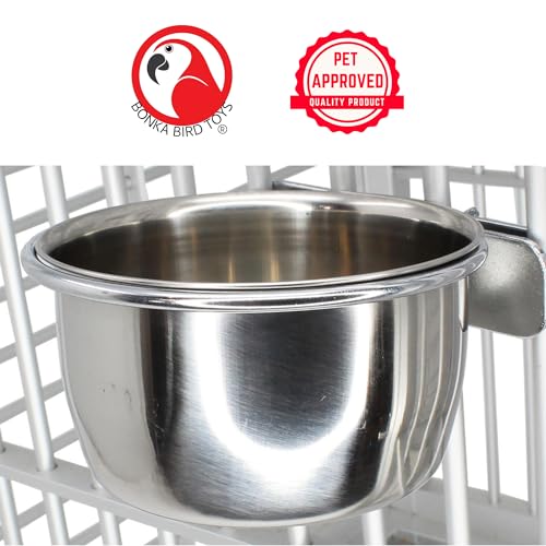 800120 5oz Stainless Steel Clamp Cup Feed Food Liquid Budgie Finch Parrot Parrotlet