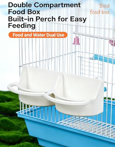Bird Feeder for Cage, Hanging Plastic Feeder with Hooks, Large Capacity Water Food Bowl Cage Accessories, Water Dispenser with Perches for Small Bird Parakeet Cockatiel Canary Parrot