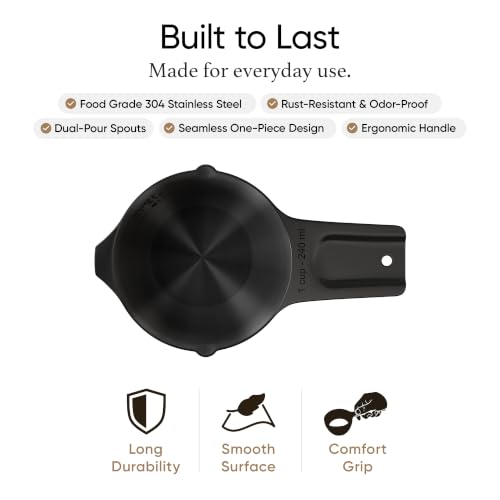 Color Up 1 Cup Measuring Cup (240 ml) – Premium Black Stainless Steel, Accurate for Wet & Dry Ingredients, Embossed Markings, Easy-Pour Spouts, Dishwasher-Safe, Kitchen Essential - size: 1 Cup (240 ml) Black