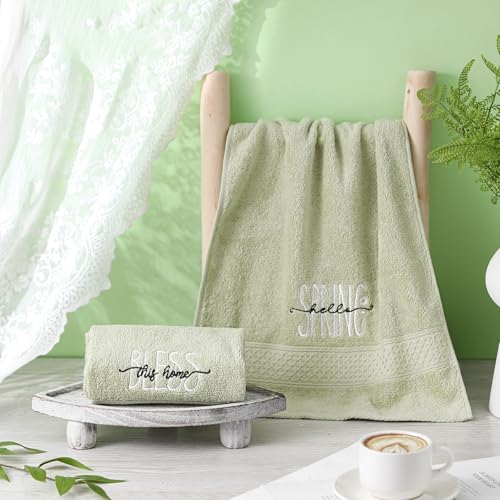 SmoothNovelty 2 Pcs Hello Spring Hand Towels for Bathroom Decor 14x29 Inch | Embroidered Bathroom Hand Towels, 100% Cotton, Soft Absorbent, Bless This Home, Bathroom Kitchen Decor - style: Hello Spring