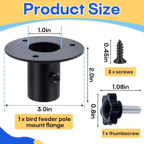 1202 Bird Feeder Pole Mounting Flange for Standard 1" Poles with Hardware | 3" Disc, Strong Steel Construction, for Tray Feeders, Bird Houses & Platform Feeders, Outdoor Use, Durable Steel with Coated