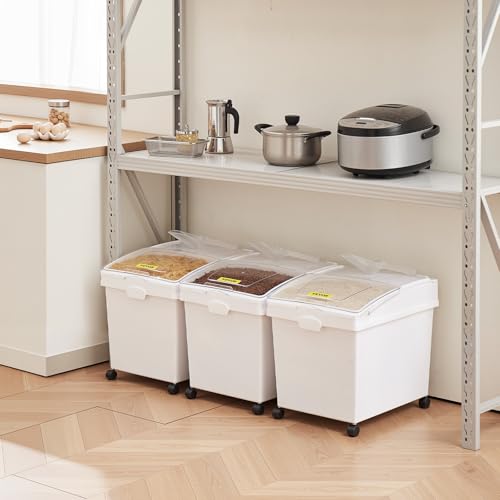 VEVOR Ingredient Bin, 10.5 Gallons Capacity Ingredient Storage Bin, PP Material Flour Bins On Wheels, White Shelf Ingredient Bin with Scoop and Sliding Lid, Commercial Storage Bins 3 Pcs/Set - size: 10.5 Gallon (3 Set)