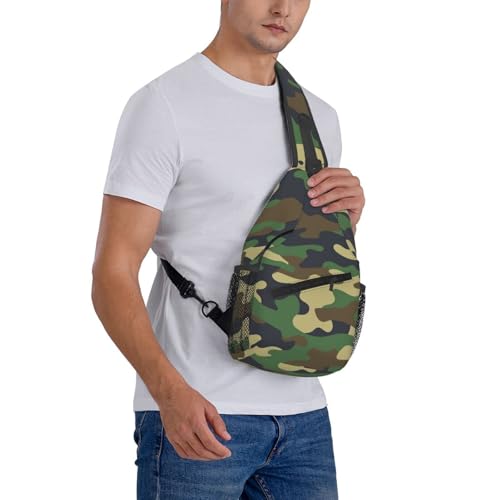 Green Brown Camo Sling Backpack Crossbody Shoulder Bag Chest Bag Travel Chest Pack Casual Daypack For Women Men Hiking Sports Working - color: Black9