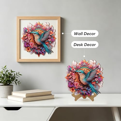 Ruikiyart Wooden Puzzles for Adults, Hummingbird Jigsaw Puzzles, 200 Pieces | Unique Shaped Wooden Puzzles with Puzzle Saver, Room Decor, Gifts for Family and Friends, 5 mm Thick(11.3"*11.3") - color: Hummingbird, size: 200 Pieces