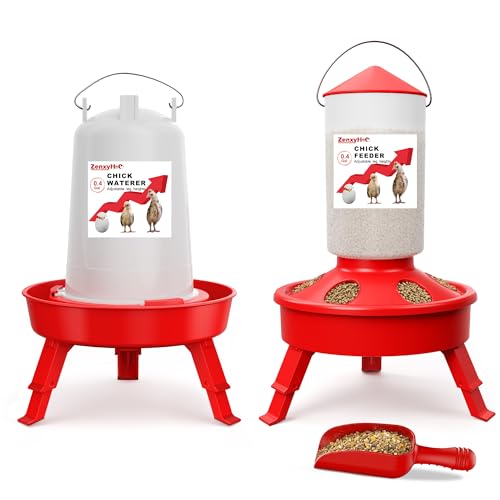 2-in-1 Chick Starter Set: Top Filling 0.4 Gal Feeder & Waterer Red | Chick Feeder and Waterer With Adjustable Legs, Anti-drown Design, Hanging Hooks & Scoop for Baby Chicks - size: 0.4Gal Feeder & 0.4Gal Waterer