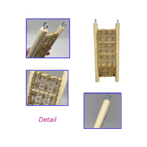 1 Pcs Hermit Crabs Climbing Wooden Ladder Bridge with Hooks, Small Animals Climbing Toy with Rope for Hermit Crabs Chameleon Lizards Reptile Bird Parrot