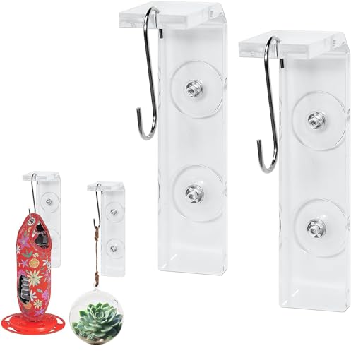 Suction Cup Window Hanger Set of 2 - Pre-Assembled, Extra-Long Acrylic Hangers for Bird Feeders, Small Plants, Wind Chimes, and Garden Ornaments