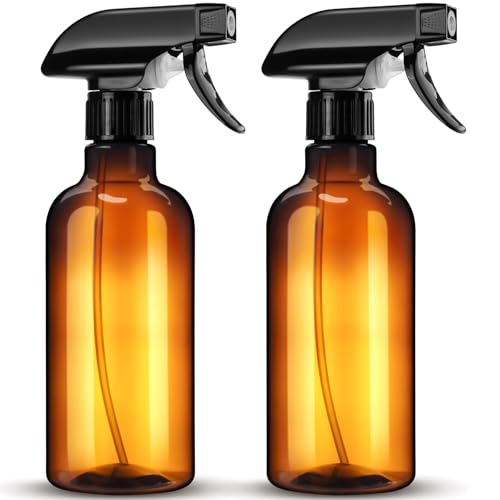 DIYSELF 2 Pack Spray Bottles for Cleaning and Lab Use, 16 oz, Amber | Refillable plastic spray bottles with trigger sprayers for home, garden, liquids and general household applications - color: Amber, size: 2-Pack