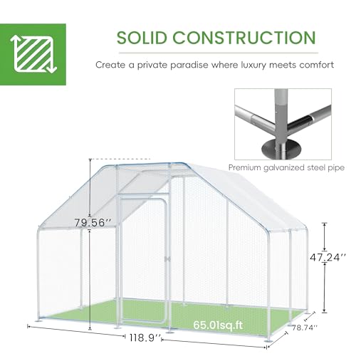 Large Metal Chicken Run, Chicken Coop with Lockable Door Flat Shape Walk-in Chicken Hen House with Waterproof & Anti-UV Cover for Duck Rabbit Habitat Cage Outdoor Poultry Cage for Yard Farm - size: 120.0"L x 79.2"W x 79.2"H