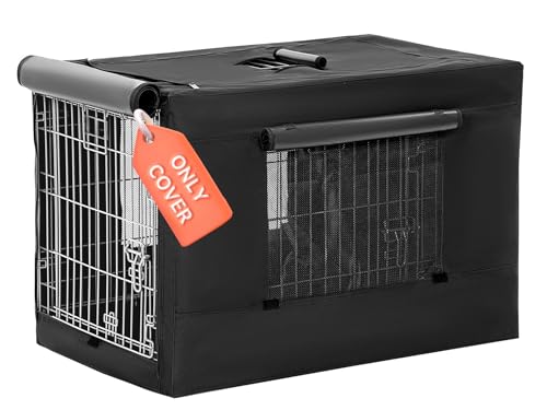 PETSFIT Dog Kennel Cover for Wire Dog Crate(30in/36inch/42inch), Single Door, Mesh Window, Flap On The Top and Back is Detachable, Dog Crate Cover Black 36inch - size: 36.5"L x 23.5"W x 25.0"H