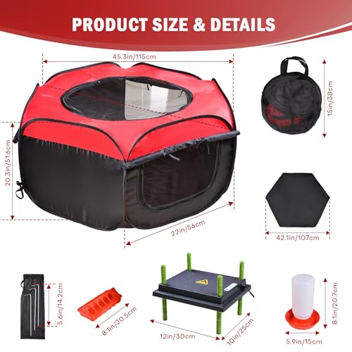 Tetuga Brooder Box for Chick Starter Kit with 10x 12” Brooder Heating Plate | Chicken Brooder Pen All-In-1 Bundles with Chicken Feeder, Waterer, Up to 15 Chicks, Ducks & Quail, Indoor & Outdoor Use, Red - color: Chicken Brooder Tent Bundles,Red
