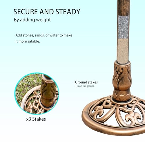 Outdoor Antique Bird Bath Polyresin Lightweight Garden Birdbath for Outside Weather-Resistant Bird Baths (Copper) - color: Copper