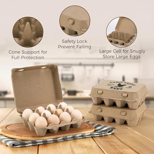 50 Pack Egg Cartons, 3x4 Style Paper Pulp Egg Trays with Printed Design, Sturdy & Reusable Egg Holder 12 Count Dozen Chicken Egg Storage Tray for Farmers, Home Use & Transport - style: 50Pcs Egg Carton with Printed