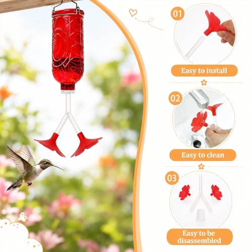 3Pcs Hummingbird Feeder Parts Drip Resistant Hummingbird Feeder Replacement Parts Flowers Hummingbirds Feeders Tubes and Stoppers Double Head Feeding Ports for Outdoor Bird Food Tool Wine Bottle Plug