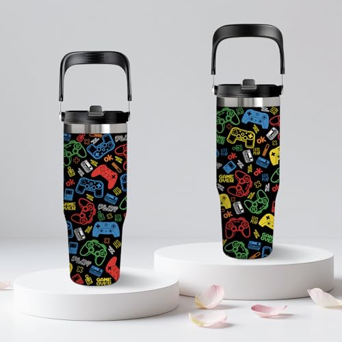 Game Gift for Boys Girls - 30oz Stainless Steel Insulated Tumbler with Top Handle, Leak-Proof Tumbler for Gamer, Games Travel Coffee Mug for School Travel, Game Lover Christmas Gifts Cup(1pc) - color: Game2