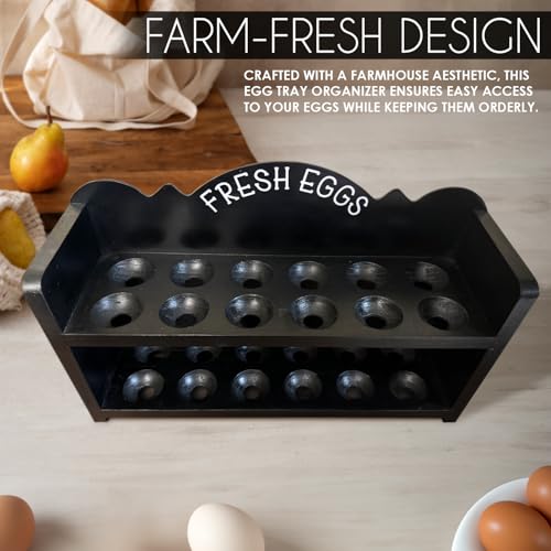 Black Premium Pine Wooden Egg Holder 2-Tier Durable 24-Egg Storage Solution Ideal for Modern and Rustic Kitchen Fresh Eggs