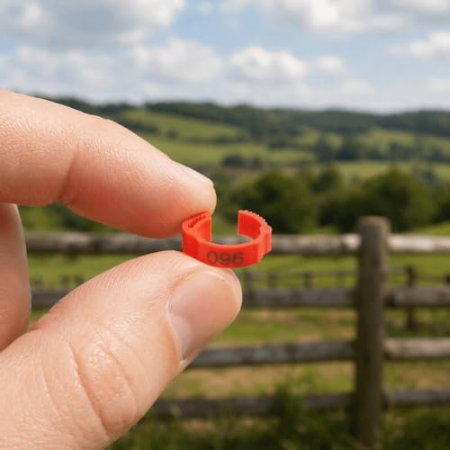 100Pcs Adjustable Numbered Poultry Leg Bands, Red PP Plastic Clip-On Foot Rings 001-100 for Chicken Duck Goose Breeding,0.71-0.83in