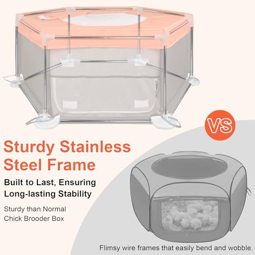 45"x45"x19.7" Sturdy Stainless Steel Frame Small Animal Playpen, Brooder Box for Chicks with Removable Roof & Bottom Pad for Easy Cleaning, Pet Playpen for Ducks, Kittens, Bunnies, Quails, Guinea Pigs
