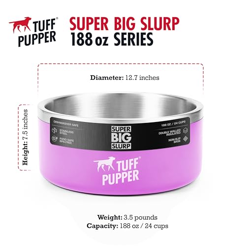 Tuff Pupper Heavy Duty Insulated Dog Bowl | Double Wall Stainless Steel Dog Food Dish | Non-Slip Spill Proof Dishwasher Safe Cat Bowl | Water Dish for Feeding Large Medium Small Pets (188oz, Pink) - color: Punch Pink, size: 188oz
