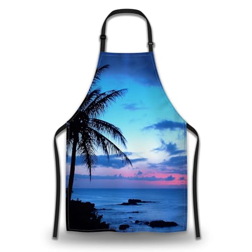 Kitchen Aprons for Men Hawaii Beach Blue Sunset Apron for Women for Cooking Restaurant BBQ Painting Crafting Gardening 27” (W) x 31” (H), Waterproof Apron - color: Hawaii Beach Sunset