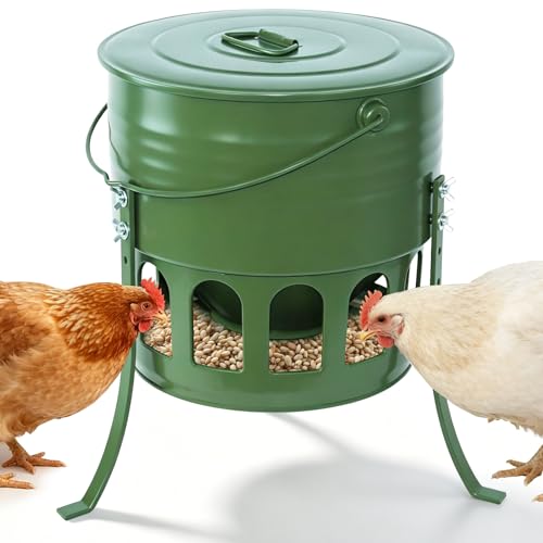 30lbs Metal 12-Port No-Waste Chicken Feeder with Legs | Chicken & Poultry Feeder with Powder-Coated Rust-Proof Finish, Ideal for Chickens Ducks Geese, Backyard Farms, Avocado Green - color: Avocado Green