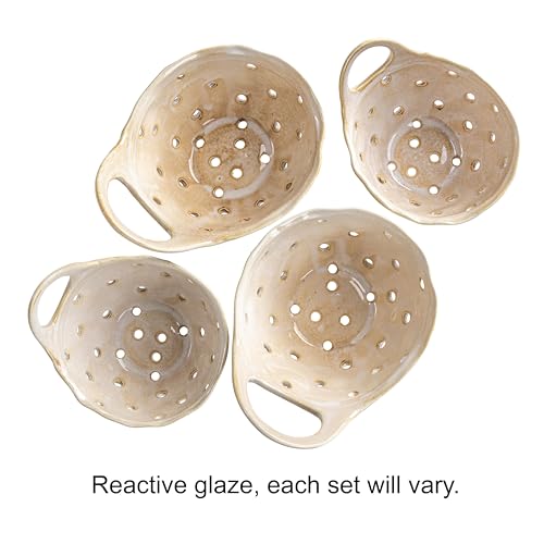 Creative Co-Op Set of 2 Cream Stoneware Colanders (Pack of 4) - color: Cream, size: Large/Small (Pack of 4)