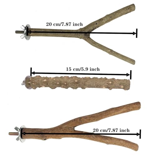 4 PCS Natural Parrot Perch Wooden Parrot Perch Stand Bird Stand Parakeet Climbing Standing Branches Toy for Small Lovebirds Budgies Cockatiels