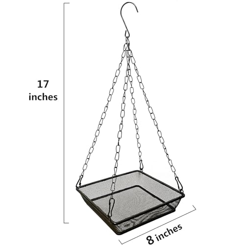2 Pack Hanging Bird Feeder Tray Platform Metal Mesh Seed Tray for Bird Feeding Outdoor Garden Decoration for Backyard Attracting Wildbirds