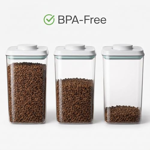 Dog Food Storage Containers 2 Pack, 4L/4.2 Qt Each Airtight Pet Canisters with One-Touch Lids, 130ml Scoops, BPA-Free Stackable Clear Kibble Holders for Kibble, Cat Food and Treats - size: 4.2Qt