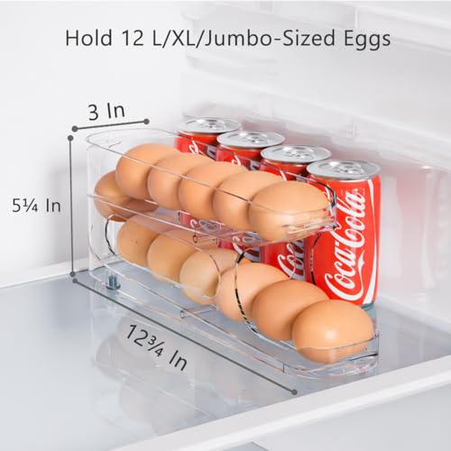 Egg Holder for Fridge, FIFO Egg Roller for Eggs 12 Count, Clear | Auto Rolling Egg Storage Organizer Container, Dispenser for Refrigerator, Space Saving - size: 1 Pack
