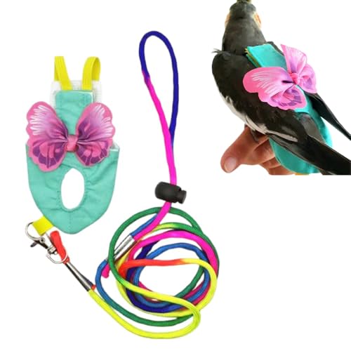 Pet Bird Diaper Harness Adjustable Parrot Harness and Leash Set Cockatiel Flight Suit with 60 Inch Leash Bow Tie Bird Flying Clothes for Conures Cockatoos Cockatiel Pigeon (Pink, Large) - color: Pink, size: Large