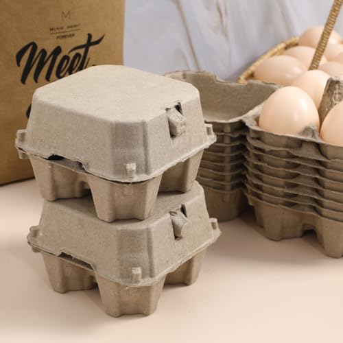 4-count Pulp Egg Cartons - 4" Mini Kraft Paper Egg Boxes - Stackable Fridge Storage Containers for Backyard Chickens, Farmers Market & Diy Packaging (10)