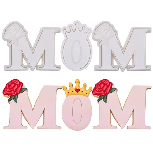 Mothers Day Cookie Cutters 3.5" Mom Set of 3 with Plunger Stamps Handle Detailed PLA Cutters for Baking with Grandma, Easy Press Tool for Picture Cookies - color: Mom Letter Set