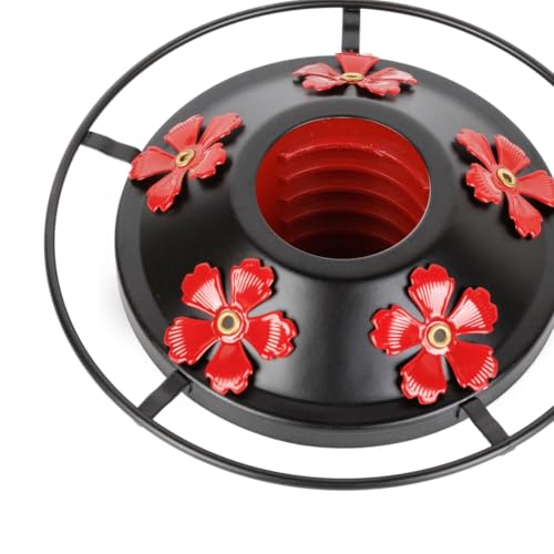 WOSIBO Hummingbird Feeder Replacement Bottom Base Replacement Part Includes Red Plastic Base Metal Top and Brushes (Black with 5 Flower) - color: Black with 5 flower