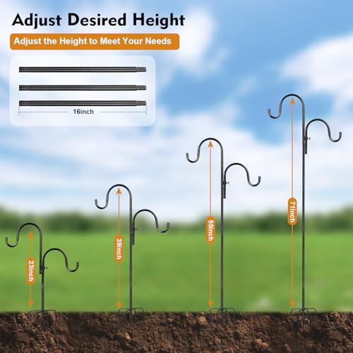 Double Sheperds Hooks for Outdoor,76 inch Adjustable Pole Bird Feederr,Plant Hangers,Weddings Decor,Matte Black(1 Pack) - size: 76 in