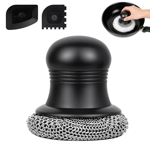 316 Upgraded Cast Iron Scrubber with Pan Scraper,Cast Iron Cleaner for Grill Pan Skillet Wok Carbon Steel,Ergonomic to Hold Easy to Use Dishwasher Safe ((Small Chain Mail)) - size: (Small Chain Mail)