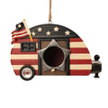 Hanging Bird House for Outside, Hand-Painted Patriotic Camper Birdhouse, Resin American Flag Bird House with Cleaning Plug, Outdoor Garden Decor for Yard, Patio, Porch, Tree, Gift for Bird Lovers - style: american flag