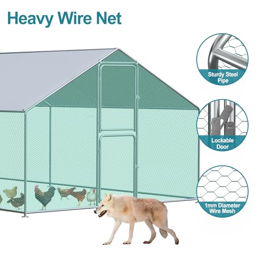 Airynee Large Chicken Coop, Chicken Coops for 40 Chickens, Chicken Runs for Yard with Water Poof & UV Resistance Cover, Spire Roof Chicken Coop Run with Double Lockable Doors for Outdoor Backyard