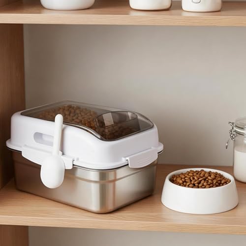 ALL FOR PAWS Stainless Steel Pet Food Storage Container with Airtight Lid & Scoop, 304 Stainless Metal Storage Bin for Small Dog Food&Treats, Cat Food, Bird Seed, Up to 11 Lbs,Keep Fresh,Easy to Clean
