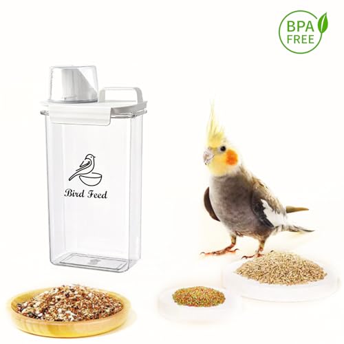 Bird Seed Storage Container Airtight | 3 Qt/2.5 L Clear Plastic Bird Food Container Portable-with Measuring Cup/Lid|Pet Food Storage Container |Wild Bird Seed Dispenser|BPA Free - color: Bird Feed