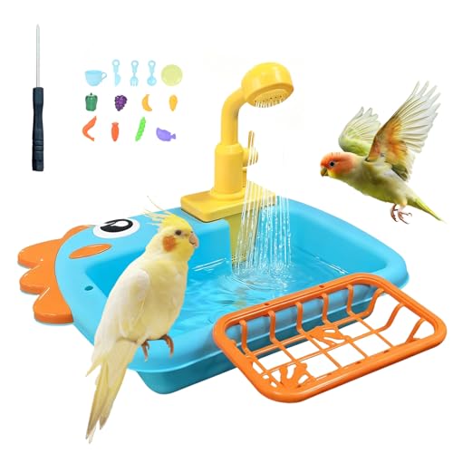 Automatic Bird Shower & Parrot Bath Fountain – Cage Mountable Parrot Shower Box for Cockatiels, Budgies, Conures & Lovebirds - color: blue