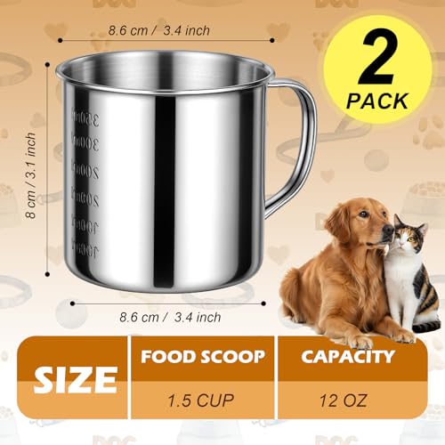 2 Pcs Dog Food Scoop 1.5 Cup,304 Stainless Steel Measuring Cups,1.5 Cup Measuring Scoop for Dogs, Cats, Birds & Rabbits - size: 1.5 CUP