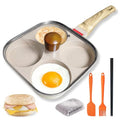 4‑Cup Nonstick Egg Pan Set with Lid – Aluminum Omelette Skillet for Breakfast, Includes Silicone Scraper, Oil Brush, Chopsticks & Cleaning Cloth – Compatible with Gas & Induction Cooktops (White) - color: White